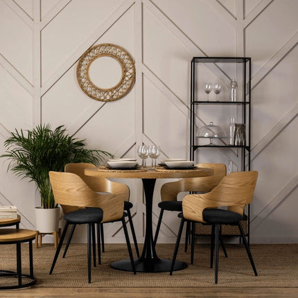 Mebel Elite ąžuolo spalvos saloninis krėslas ORBI – ergonomiška forma ir profesionalus industrinis stilius