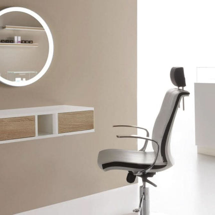 VISMARA Make Up kėdė kirpyklai ir grožio salonui – stilingas baltai juodas dizainas