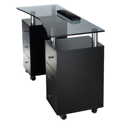 BS BD-3425-1 manikiūro darbo stalas juodas – ergonomiška konstrukcija meistro ir kliento patogumui