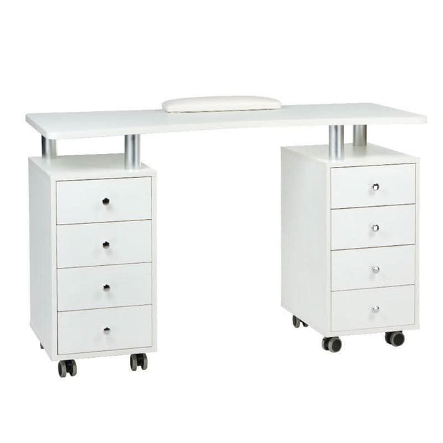 BS manikiūro stalas BD-3425 baltos spalvos – ergonomiška darbo vieta profesionaliam nagų dizainui salone