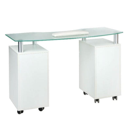 Baltas BS BD-3453 manikiūro stalas nagų studijoje – ergonomiškas dizainas ir patogus klientų aptarnavimas