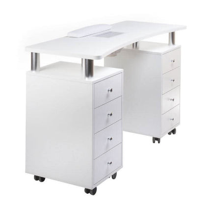 Ergonomiškas manikiūro stalas BS BD-3425+P baltos spalvos su įmontuotu dulkių filtravimo sistema nagų studijoms