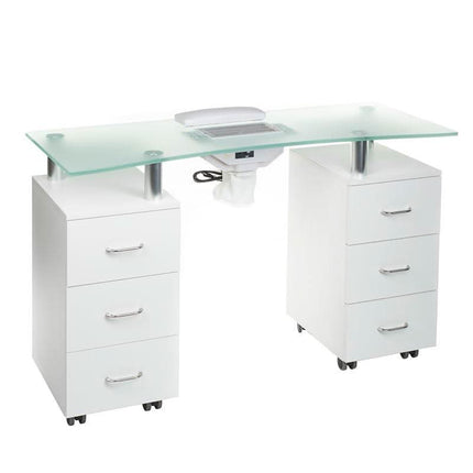 BS BD-3425-1 baltas manikiūro stalas su integruotu dulkių surinkėju profesionaliam nagų salonui