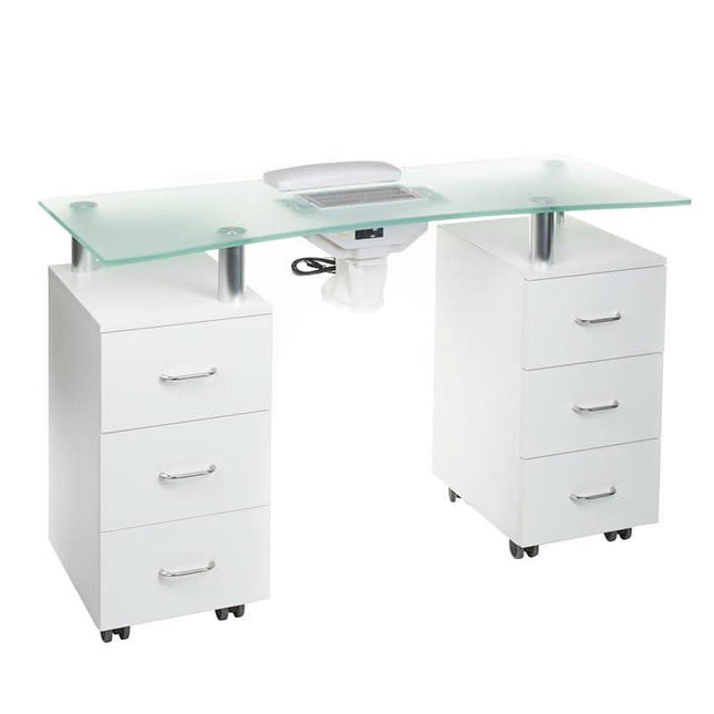 BS BD-3425-1 baltas manikiūro stalas su integruotu dulkių surinkėju profesionaliam nagų salonui