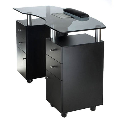 Juodas BS BD-3453+P manikiūro darbo stalas su built-in dulkių surinkimo sistema – elegantiškas dizainas