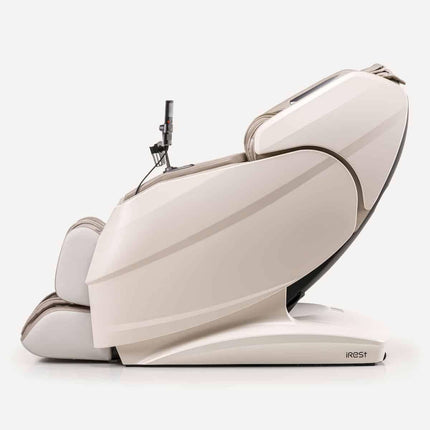 iRest GRANDEASE ergonomiškas masažinis fotelis smėlio atspalviu moderniam grožio salonui