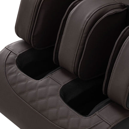 Masažinis krėslas SAKURA 306A detalus medžio imitacijos apdailos vaizdas – estetiškas interjero elementas