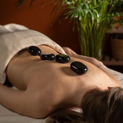 Bodynova bazalto akmenų komplektas 20 vnt – šilumos terapijai skirti akmenys relaksaciniam kūno masažui spa centruose