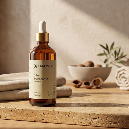 Masažo aliejus HABYS Nature Silky Macadamia, 100 ml su pipete - iš arti