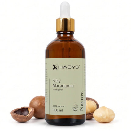 Masažo aliejus HABYS Nature Silky Macadamia, 100 ml su pipete