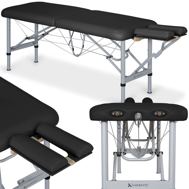 Habys Chiro Ultralux 19 Alu Vinyl Flex K015 Black masažo stalas – profesionalus, reguliuojamo aukščio, juodas, skirtas kineziterapijai ir kūno procedūroms