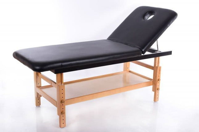 RESTPRO Comfort juodas masažo stalas salonui – ergonomiška konstrukcija profesionaliems masažo kabinetams