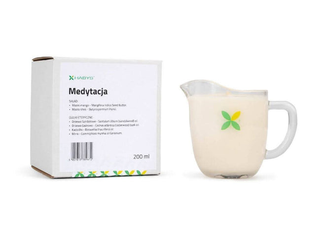 Habys masažo žvakė MEDITATION 200 ml – aromaterapinis kūno aliejus lydymosi metu profesionaliam masažui