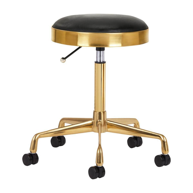 BeautyKit meistro kėdė H7 GOLD BLACK juoda – profesionali kėdė grožio salonui su juoda eko oda ir penkiaašiu pagrindu