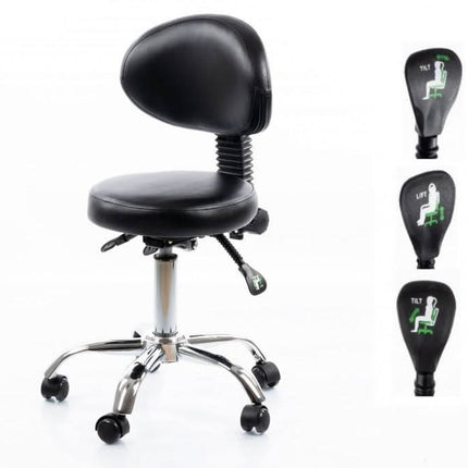 RESTPRO Round 5 juoda meistro kėdė grožio salonui – ergonomiška sėdimoji vieta kosmetologams