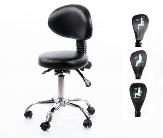 RESTPRO Round 5 juoda meistro kėdė grožio salonui – ergonomiška sėdimoji vieta kosmetologams