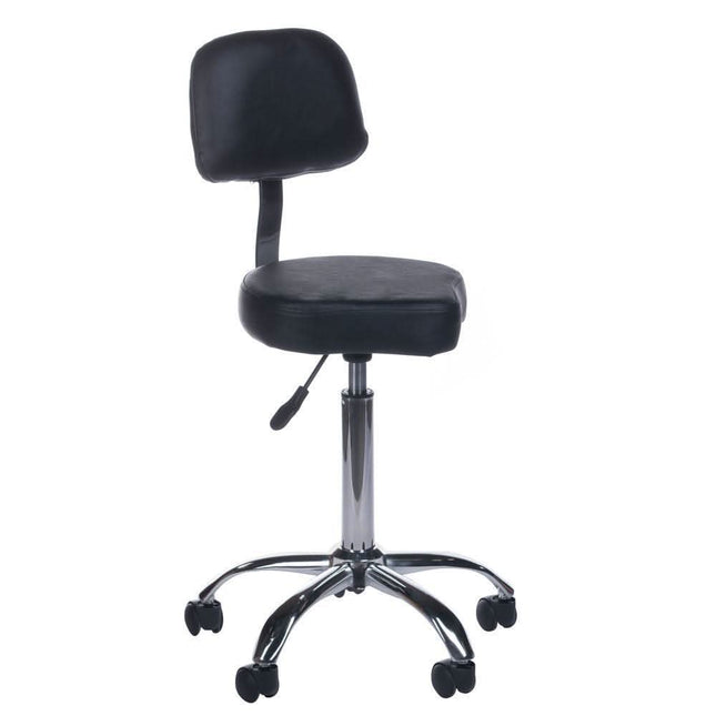 BS meistro kėdutė su atlošu BH-7268 juoda – ergonomiška sėdima vieta profesionaliam kosmetologui ar manikiūro meistrui