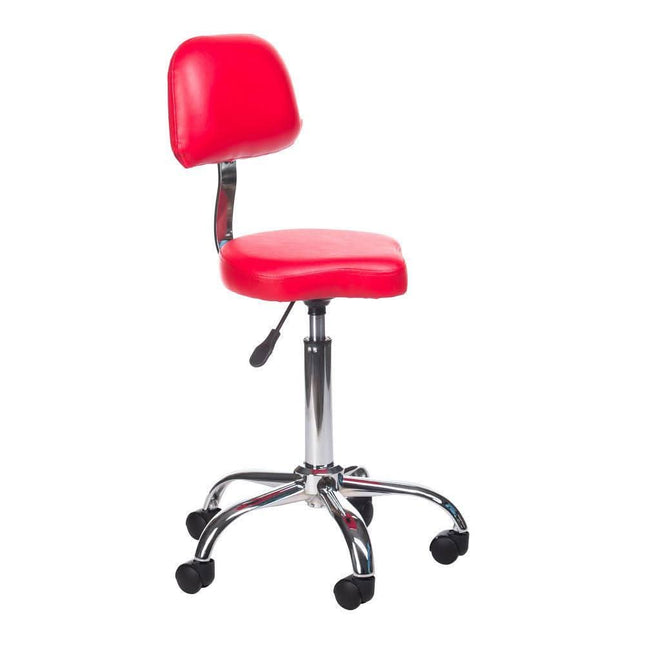 BS meistro kėdutė su atlošu BH-7268 raudona – ergonomiška sėdimoji vieta kosmetologijos salonui