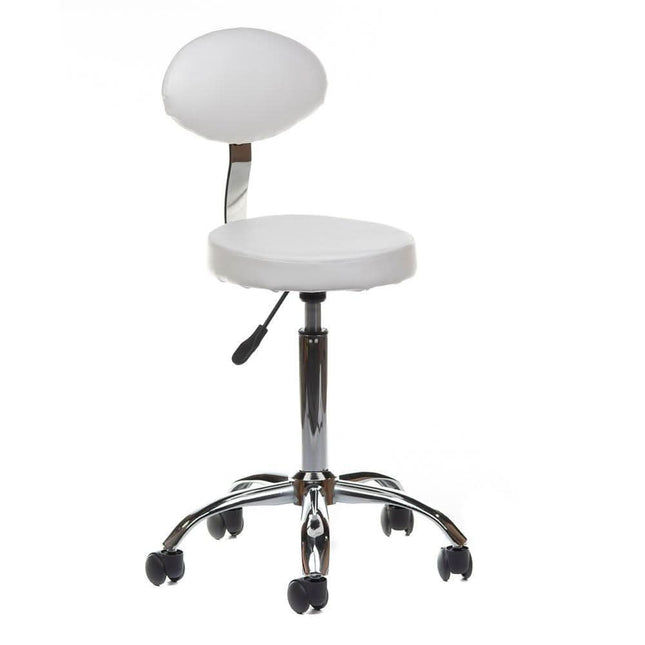 BS meistro kėdutė su atlošu BH-7289 balta – ergonomiška sėdima vieta kosmetologijos ir grožio salonų meistrams