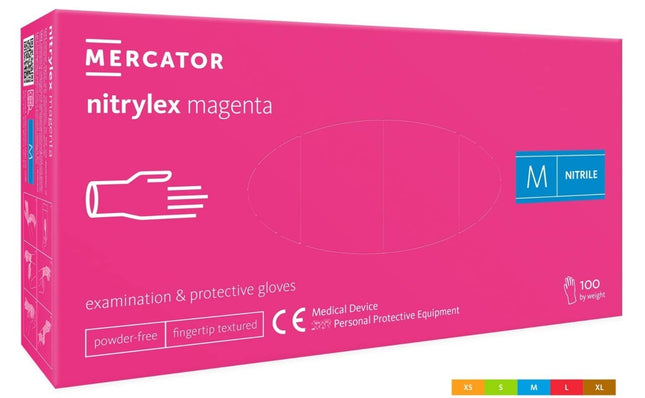 MERCATOR Nitrylex Pink vienkartinės nitrilinės pirštinės M dydžio, be pudros – higieniška apsauga grožio salone