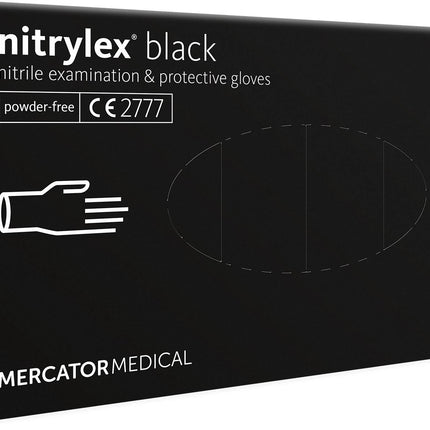Vienreizlietojamie nitrila cimdi MERCATOR Nitrylex Black, S izmērs, melni, bez pūdera, 100 gab.