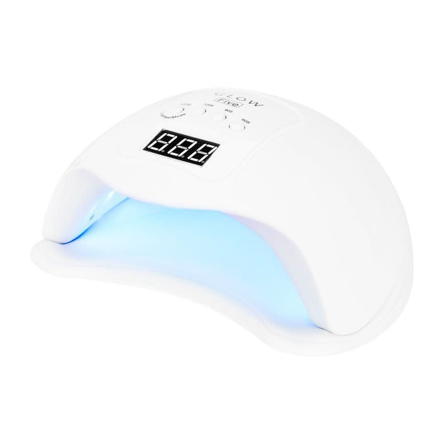 GLOW Nagų lempa UV/LED DUAL GLOW 5 48W balta – profesionali manikiūro pedikiūro įranga salonams