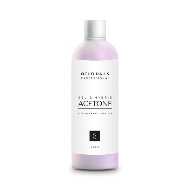 OCHO NAILS braškių kvapo acetonas nagams 1000 ml – hibridinio lako, gelio ir akriliko šalinimui manikiūro salonuose