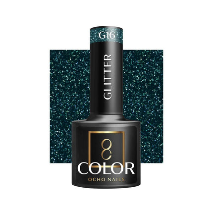 OCHO NAILS hibridinis lakas Glitter G16 5g – blizgučių nagų lakas intensyvia pigmentacija ilgalaikiam manikiūrui