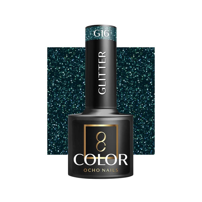 OCHO NAILS hibridinis lakas Glitter G16 5g – blizgučių nagų lakas intensyvia pigmentacija ilgalaikiam manikiūrui