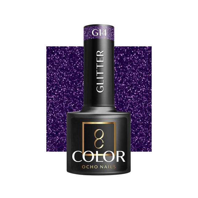 OCHO NAILS hibridinis nagų lakas Glitter G14 5g – blizgučių spalvotas lakas profesionaliam manikiūrui