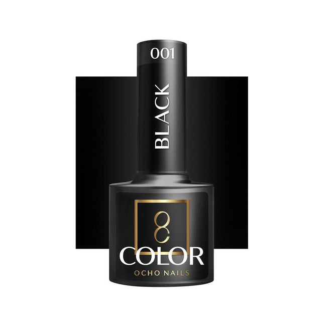 OCHO NAILS hibridinis nagų lakas BLACK 002 5g – juodas profesionalus hibridas manikiūrui ir pedikiūrui