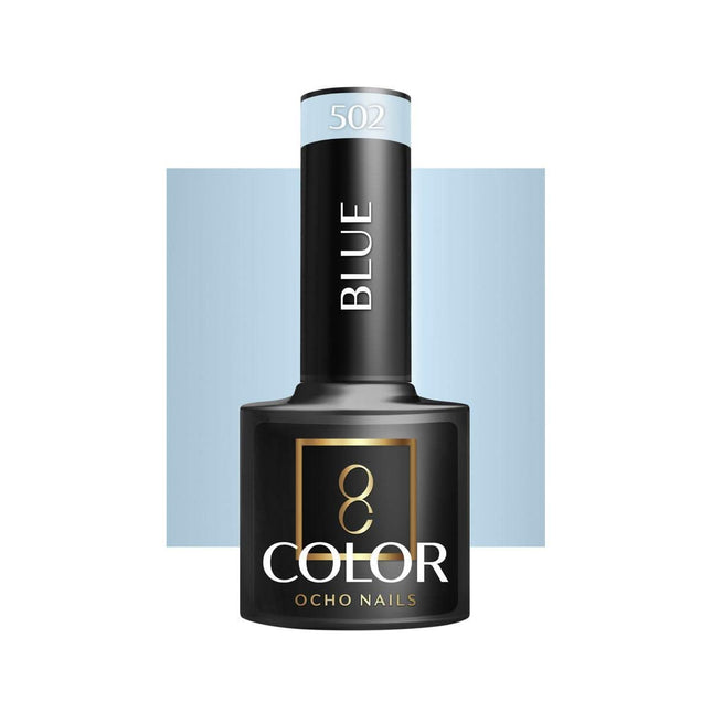 OCHO NAILS hibridinis nagų lakas BLUE 502 5g – profesionalus mėlynas lakas manikiūrui ir pedikiūrui
