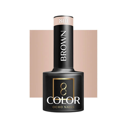 OCHO NAILS hibridinis nagų lakas BROWN 801 5g – profesionalus rudas gelinis lakas manikiūrui ir pedikiūrui