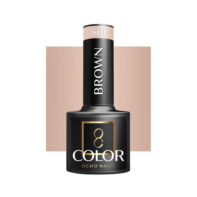 OCHO NAILS hibridinis nagų lakas BROWN 801 5g – profesionalus rudas gelinis lakas manikiūrui ir pedikiūrui
