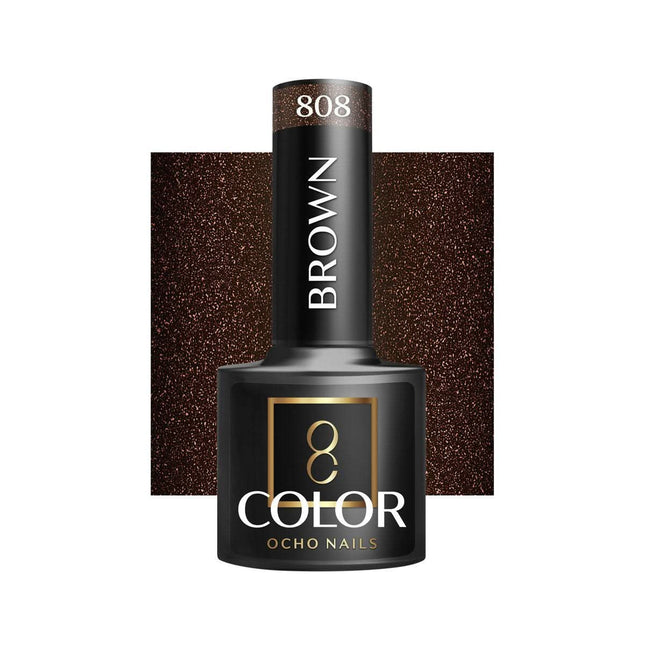 OCHO NAILS hibridinis nagų lakas BROWN 808 5g – profesionalus rudas hibridinis lakas manikiūrui ir pedikiūrui