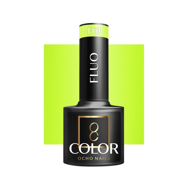 OCHO NAILS hibridinis nagų lakas FLUO F01 5g – ryški fluorescencinė spalva manikiūrui ir pedikiūrui