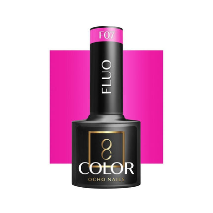 OCHO NAILS hibridinis nagų lakas FLUO F07 5g – ryškiai fluorescencinis geltonas hibridas manikiūrui ir pedikiūrui