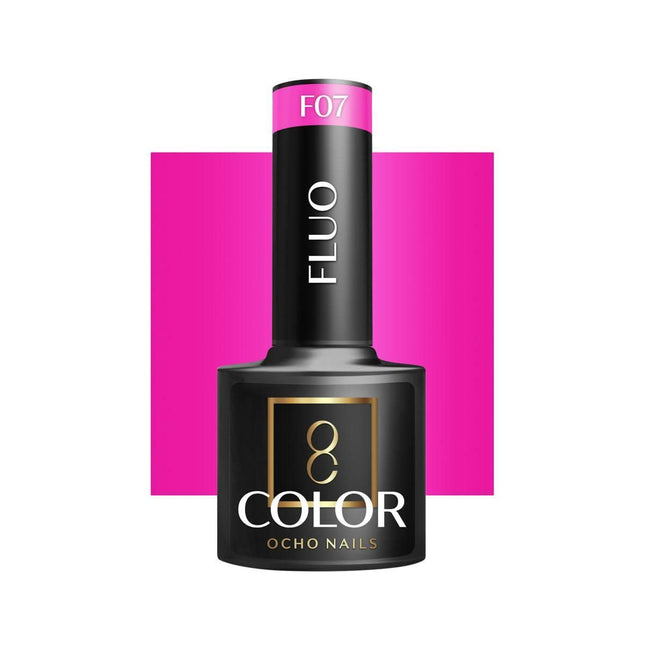 OCHO NAILS hibridinis nagų lakas FLUO F07 5g – ryškiai fluorescencinis geltonas hibridas manikiūrui ir pedikiūrui