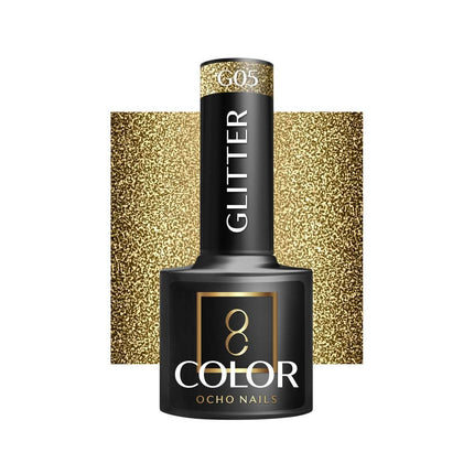 OCHO NAILS hibridinis nagų lakas GLITTER G05 5g – blizgesio dalelėmis sodrintas manikiūro lakas nagų stilistams