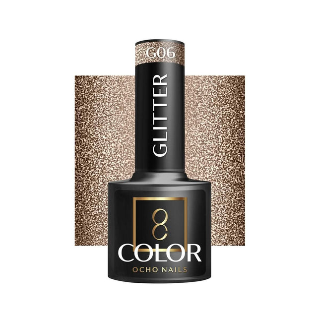 OCHO NAILS hibridinis nagų lakas GLITTER G06 5g – blizgus glitter efektas profesionaliam manikiūrui ir pedikiūrui