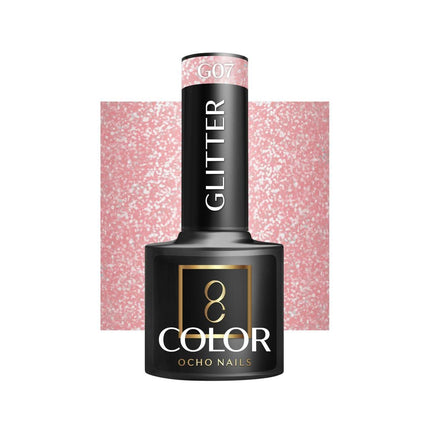 OCHO NAILS hibridinis nagų lakas GLITTER G07 5g su blizgančiomis dalelėmis – intensyvus spindesys iki 3 savaičių