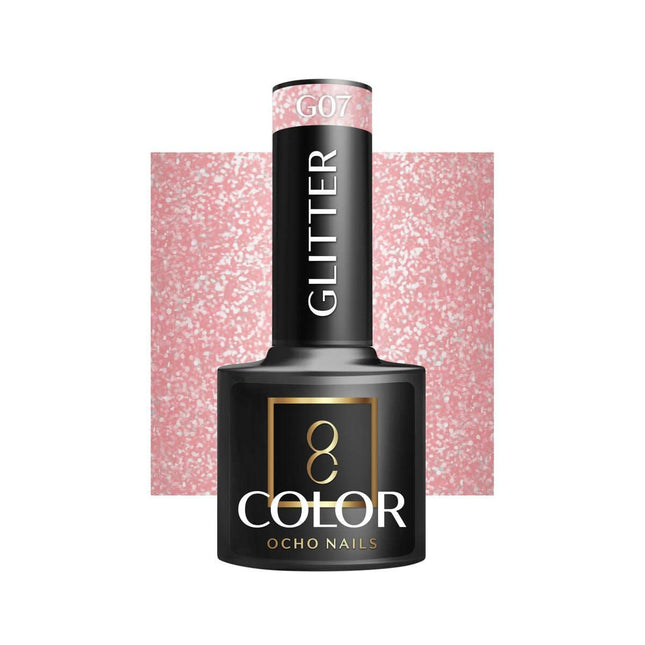OCHO NAILS hibridinis nagų lakas GLITTER G07 5g su blizgančiomis dalelėmis – intensyvus spindesys iki 3 savaičių
