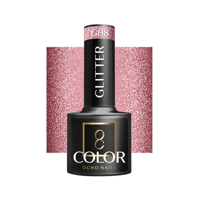 OCHO NAILS hibridinis nagų lakas GLITTER G08 5g su blizgučių dalelėmis manikiūrui ir pedikiūrui