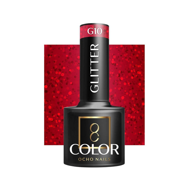 OCHO NAILS hibridinis nagų lakas GLITTER G10 5g – blizgus manikiūro lakas nagų stilistams