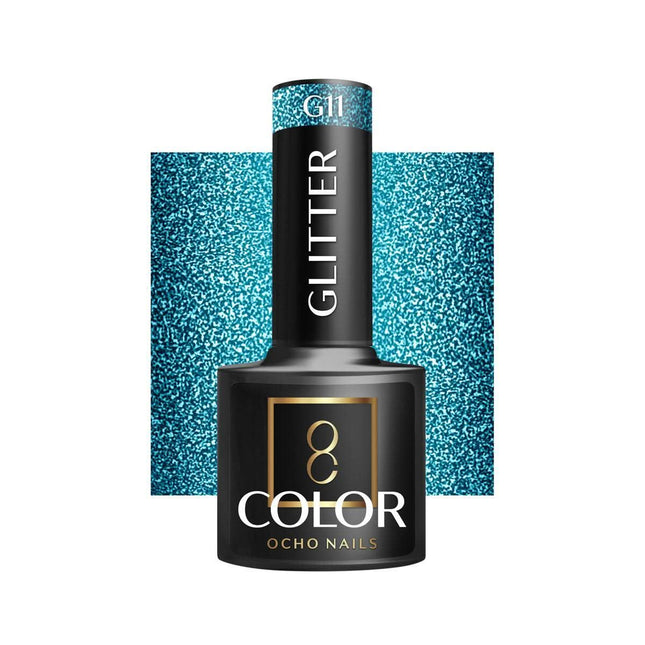 OCHO NAILS hibridinis nagų lakas GLITTER G11 5g – blizgantis glitter efektas, patvarus manikiūras iki 3 savaičių