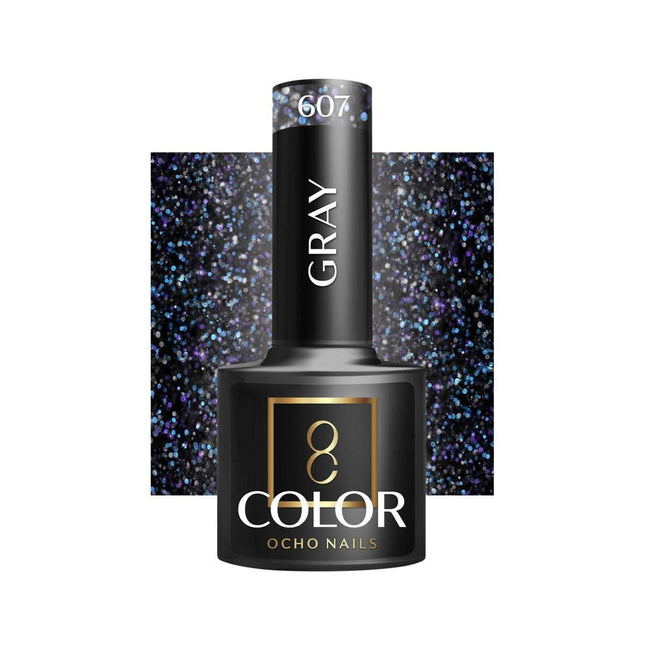 OCHO NAILS hibridinis nagų lakas GRAY 607, 5 g – pilkos spalvos manikiūro lakas profesionaliam nagų stilistui