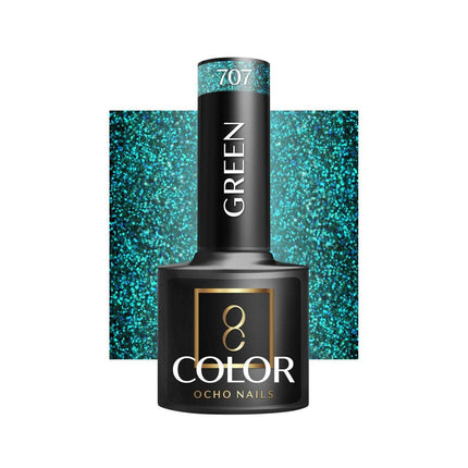 OCHO NAILS hibridinis nagų lakas GREEN 707 5g – žalias ilgalaikis lakas profesionaliam manikiūrui