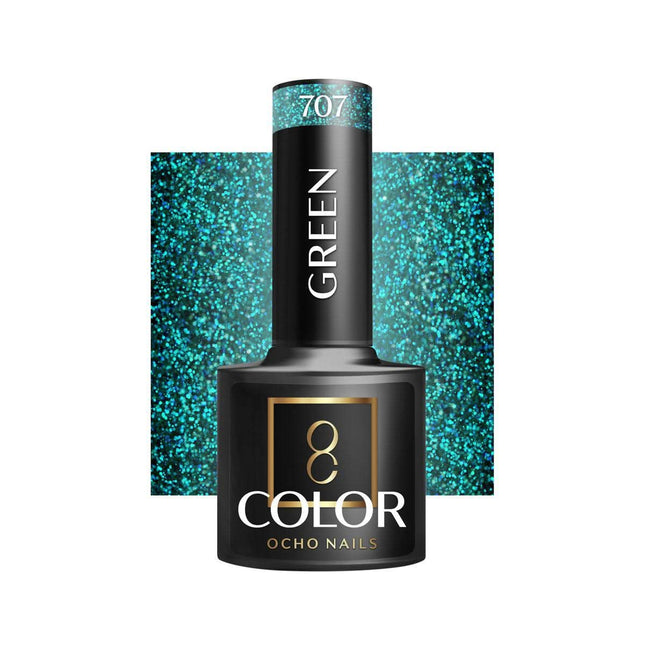 OCHO NAILS hibridinis nagų lakas GREEN 707 5g – žalias ilgalaikis lakas profesionaliam manikiūrui