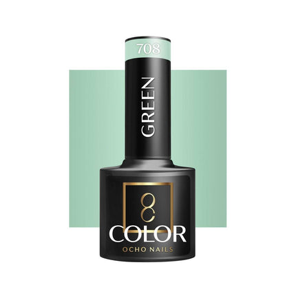 OCHO NAILS hibridinis nagų lakas GREEN 708 5g – žalias hibridinis lakas profesionaliam salonų naudojimui, manikiūras