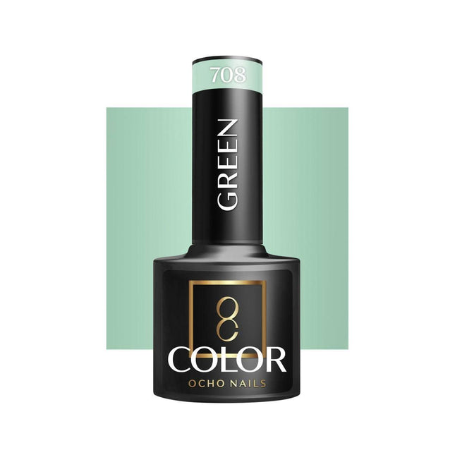 OCHO NAILS hibridinis nagų lakas GREEN 708 5g – žalias hibridinis lakas profesionaliam salonų naudojimui, manikiūras